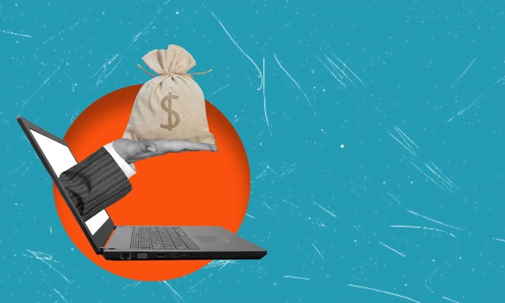 Profissional de marketing analisando gráficos de custos e estratégias digitais em tela de computador