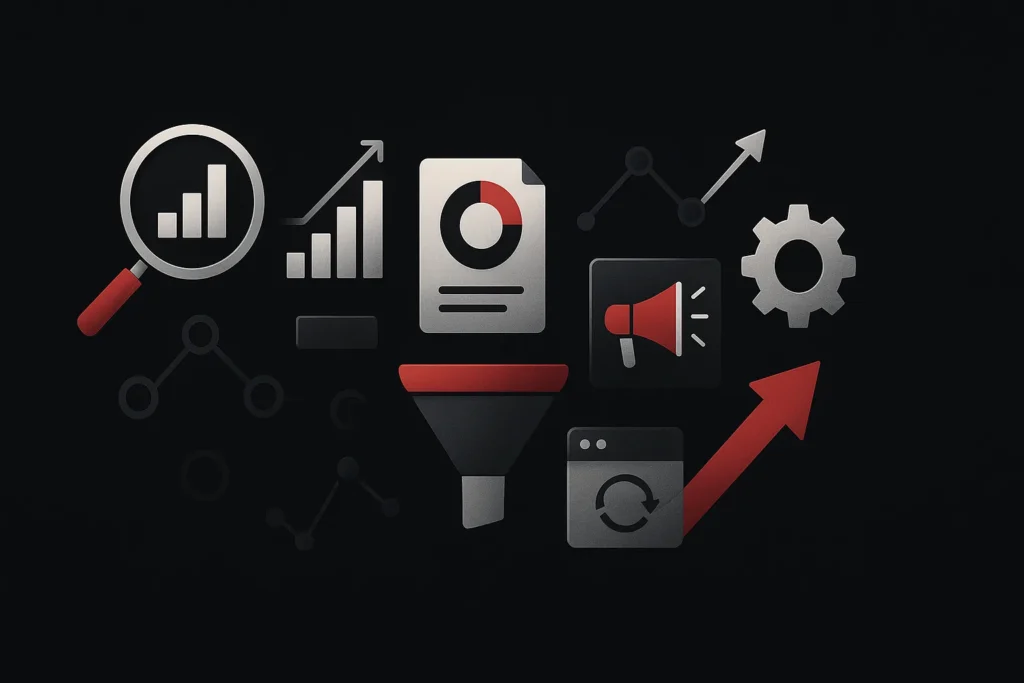 Ilustração estratégica sobre presença digital b2b