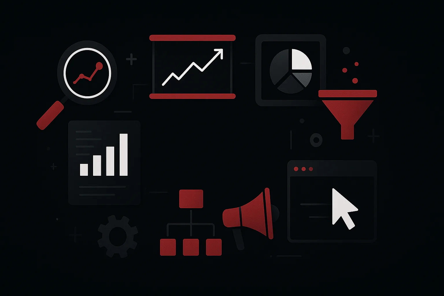 Ilustração estratégica sobre métricas de marketing digital