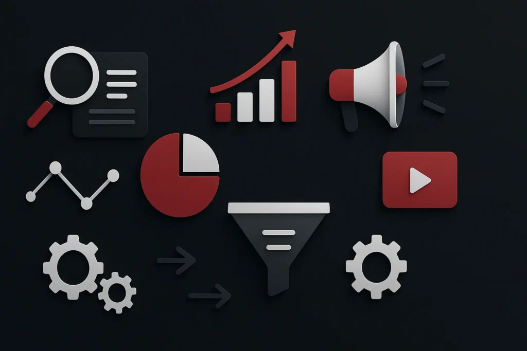 Ilustração estratégica sobre marketing digital para indústrias